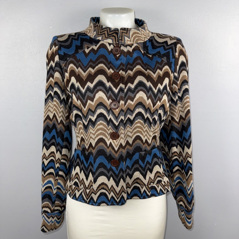 ECI New York Retro Style Knit Button Front Jacket Women's 10 Multicolor Office